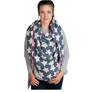 Star print triangle scarf with hot pink trim